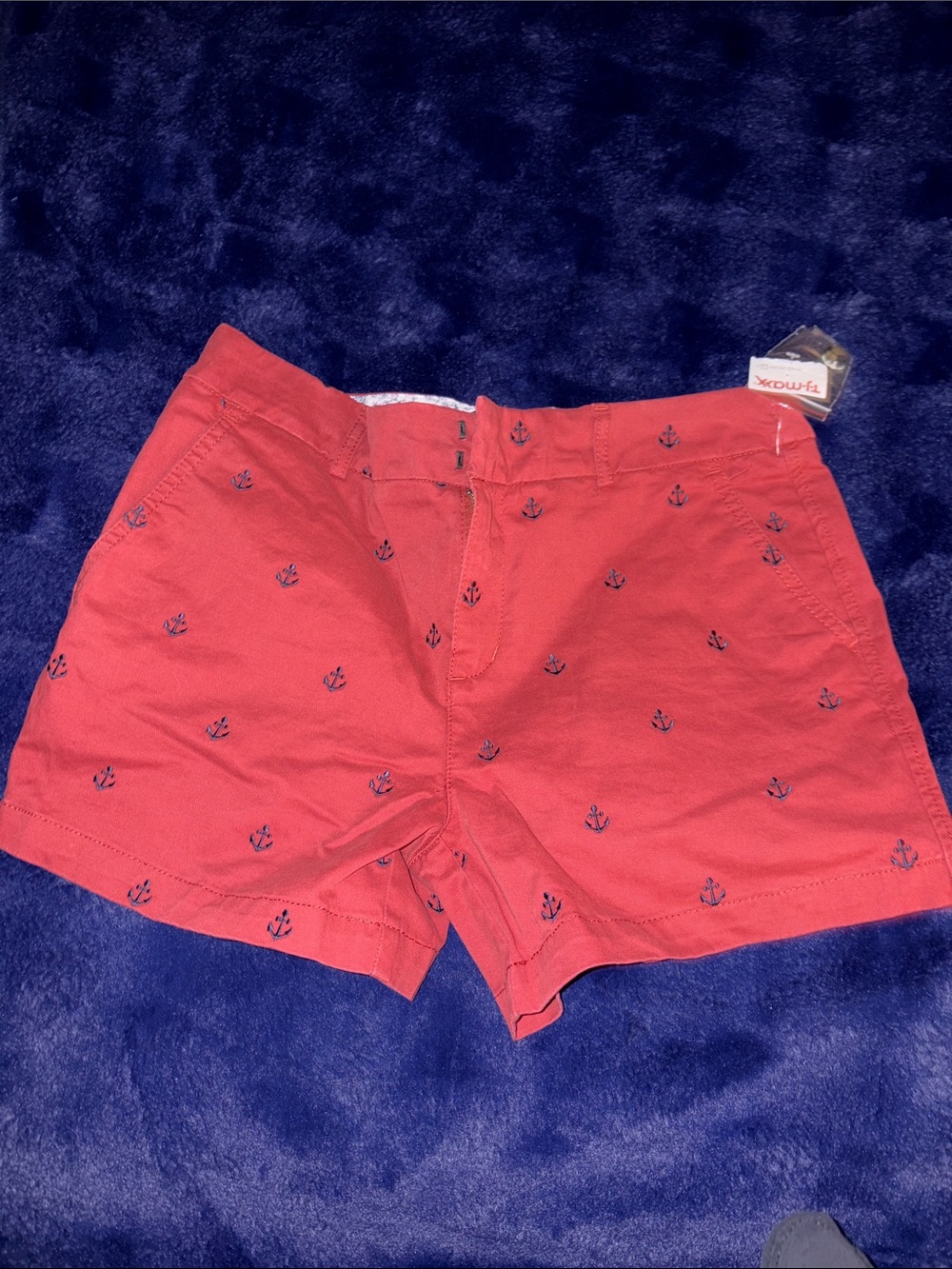 Women's Red Anchor Embroidered Bermuda Shorts - Nautical Casual